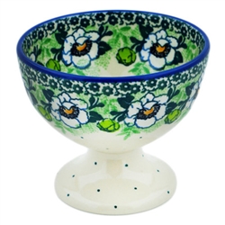 Polish Pottery 4" Pedestal Dessert Bowl. Hand made in Poland and artist initialed.