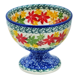 Polish Pottery 4" Pedestal Dessert Bowl. Hand made in Poland and artist initialed.