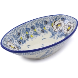 Polish Pottery 7" Oval Bowl. Hand made in Poland. Pattern U4814 designed by Maria Starzyk.