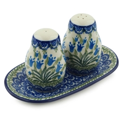 Polish Pottery 7" Salt and Pepper Set. Hand made in Poland and artist initialed.