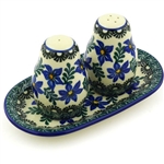 Polish Pottery 7" Salt and Pepper Set. Hand made in Poland and artist initialed.