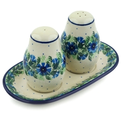Polish Pottery 7" Salt and Pepper Set. Hand made in Poland and artist initialed.