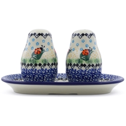 Polish Pottery 7" Salt and Pepper Set. Hand made in Poland and artist initialed.