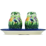 Polish Pottery 7" Salt and Pepper Set. Hand made in Poland. Pattern U3783 designed by Krystyna Dacyszyn.