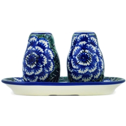 Polish Pottery 7" Salt and Pepper Set. Hand made in Poland. Pattern U1473 designed by Maryla Iwicka.