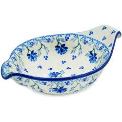 Polish Pottery 7" Condiment Dish with Spout. Hand made in Poland and artist initialed.