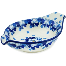 Polish Pottery 7" Condiment Dish with Spout. Hand made in Poland and artist initialed.