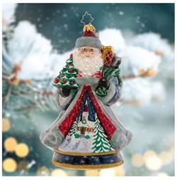 The 2023 Christopher Radko Designer's Choice ornament, this special piece encapsulates the magic of Christmas with a beautiful wintertime landscape, which is hand-painted with care onto Santaâ€™s magnificent robe. Designed by veteran artist, Joseph Walden