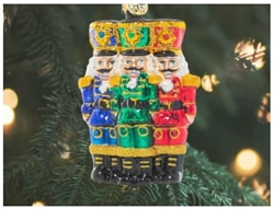 Thrice as nice! A trio of nutcracker soldiers stand together, grinning in royal uniforms of bright Christmas jewel tones.
DIMENSIONS: 3 in (H) x 2 in (L) x 1 in (W)