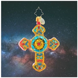 Transport yourself to the tranquility of a church sanctuary with this beautiful cross ornament. With colorful detailing mimicking the effect of stained glass, it is sure to bring peace, comfort and connection to all those who need it.
DIMENSIONS: 3.25 in