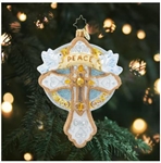 Peace on earth and mercy mild â€“ keep the true spirit of Christmas alive with this delicate cross-shaped ornament.
DIMENSIONS: 5.5 in (H) x 4 in (L) x 1.25 in (W)