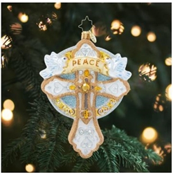 Peace on earth and mercy mild â€“ keep the true spirit of Christmas alive with this delicate cross-shaped ornament.
DIMENSIONS: 5.5 in (H) x 4 in (L) x 1.25 in (W)
