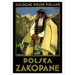 Post Card: Post Card: Polska Zakopane poster was designed by artist Stefan Norblini in 1925.
It has now been turned into a post card size 4.75" x 6.75" - 12cm x 17cm.