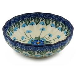 Polish Pottery 4.5" Fluted Bowl. Hand made in Poland. Pattern U4992 designed by Maria Starzyk.