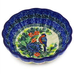Polish Pottery 4.5" Fluted Bowl. Hand made in Poland. Pattern U4512 designed by Teresa Liana.