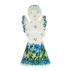Polish Pottery 4" Standing Angel Figurine. Hand made in Poland. Pattern U4333 designed by Krystyna Dacyszyn.