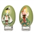Deluxe wooden chicken egg size Easter eggs from Poland. Hand painted set featuring a Goral boy and girl in their colorful traditional costumes. Costumes details will vary slightly.
Note: Stands sold separately.