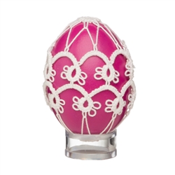 This beautifully designed chicken egg is painted and surrounded in a tatted design. Stand sold separately.