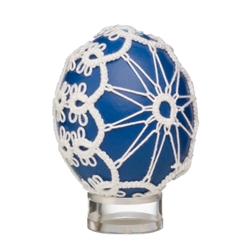 This beautifully designed chicken egg is painted and surrounded in a tatted design. Stand sold separately.