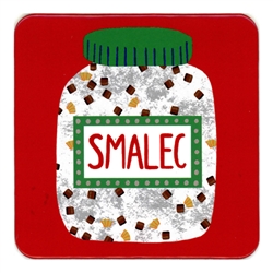This cork backed coaster features a jar of Smalec (lard spread). Coated with plastic for long wear and easy cleanup.