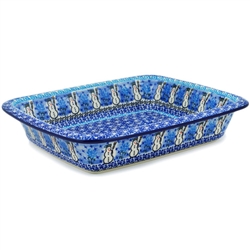 Polish Pottery 14" Baking Dish. Hand made in Poland. Pattern U1634 designed by Barbara Makiela.