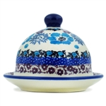 Polish Pottery 4" Round Butter Dish. Hand made in Poland and artist initialed.