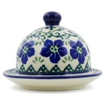 Polish Pottery 4" Round Butter Dish. Hand made in Poland and artist initialed.