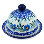 Polish Pottery 4" Round Butter Dish. Hand made in Poland and artist initialed.