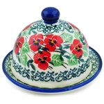 Polish Pottery 4" Round Butter Dish. Hand made in Poland and artist initialed.