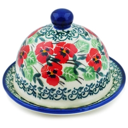 Polish Pottery 4" Round Butter Dish. Hand made in Poland and artist initialed.