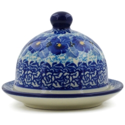 Polish Pottery 4" Round Butter Dish. Hand made in Poland. Pattern U3639 designed by Maria Starzyk.