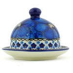 Polish Pottery 4" Round Butter Dish. Hand made in Poland. Pattern U408 designed by Jacek Chyla.