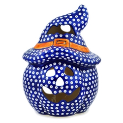 Polish Pottery 14" Pumpkin Jack-O'Lantern. Hand made in Poland and artist initialed.
