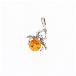 Cognac Amber .925 Silver Spider Pendant. Round shaped amber stone set in .925 sterling silver. Genuine Baltic amber.Amber jewelry. Size Approx 1" x 0.5""