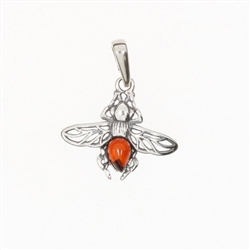 Amber Sterling Silver Bee Pendant. Cherry-color, teardrop-shaped amber stones set in .925 sterling silver. Genuine Baltic amber pendant jewelry.  Size Approx 0.75" x 0.75"