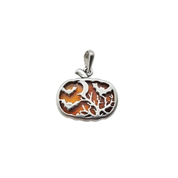 Tree And Bat Cognac Amber Sterling Silver Pendant. Cognac amber stone set in .925 sterling silver. Genuine Baltic amber. Size Approx 1" x 0.9"