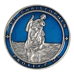 St Christopher Blue Enamel Auto Visor Clip 2"