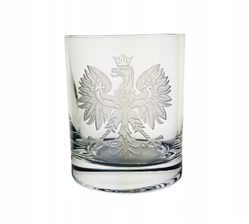 Low Ball Glass With Engraved Polish Eagle  3.75" Tall