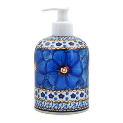 Polish Pottery 5.5" Soap/Lotion Dispenser. Hand made in Poland. Pattern U408 designed by Jacek Chyla.