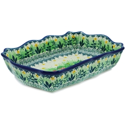 Polish Pottery 11.5" Fluted Rectangular Dish. Hand made in Poland. Pattern U5049 designed by Maria Starzyk.