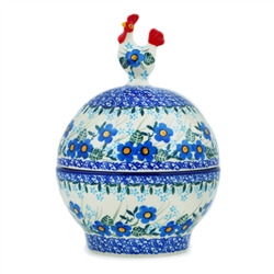 Polish Pottery 7" Hen Shaped Jar. Hand made in Poland and artist initialed.