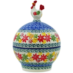 Polish Pottery 7" Hen Shaped Jar. Hand made in Poland and artist initialed.