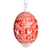 This beautifully designed egg is dyed one color, then white wax is melted and applied to form an intricate design which is left on the surfce. The egg is emptied and strung with ribbon for hanging.