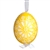 This beautifully designed egg is dyed one color, then white wax is melted and applied to form an intricate design which is left on the surfce. The egg is emptied and strung with ribbon for hanging.