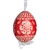 This beautifully designed egg is dyed one color, then white wax is melted and applied to form an intricate design which is left on the surfce. The egg is emptied and strung with ribbon for hanging.