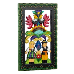 Beautifully hand carved and painted by Polish folk artist Ela Swiderek-Skierniewice. Signed and dated (2023) by the artist. Our happy couple are dressed in Lowicz folk costumes.