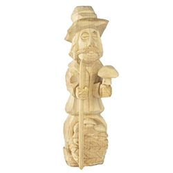 Our hand carved Polish mushroom picker is standing in front of his basket full of mushrooms while holding one in his left hand. Signed by the artist (Zawacki). Size is approx 9.5" x 3" x 2.5". Made In Poland.