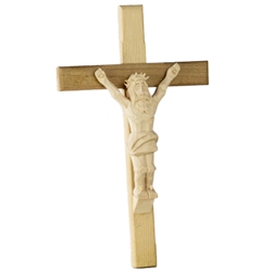 This beautiful wooden crucifix comes from Zakopane in the Tatra Mountains of southern Poland. Ready to hang on a wall or stand on display. Size is approx 15.5" x 9.25".  The Christ figure is hand carved.  Signed by the artist on the back of th cross "Zawa