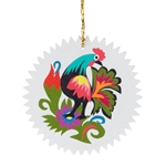 Our hand made paper cut ornament is from Lowicz in central Poland, Two sided and ready to hang. Size approx 3" diameter. Designs and colors vary.  Rooster on one side and flowers on the other.