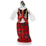 Hand sewn bottle cover of a Polish mountaineer's costume. The cover is designed to fit half liter and 750ml liquor bottles. Set includes a skirt, blouse and vest set and a head covering.  Costume colors and designs vary. Bottle not included. Made In Polan